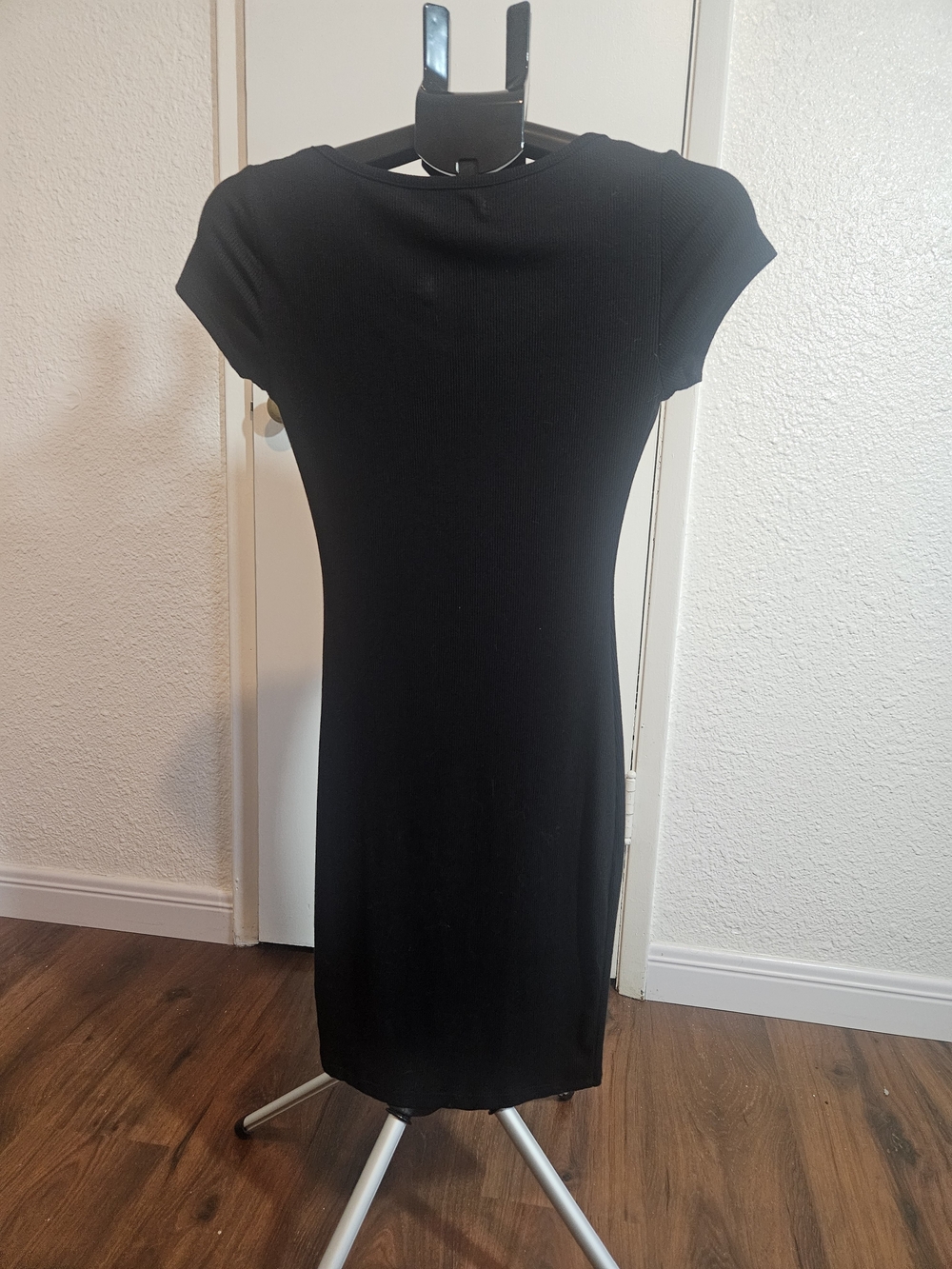 GUESS Rhinestone Logo Black Ribbed Bodycon Dress XS - Picture 4 of 6